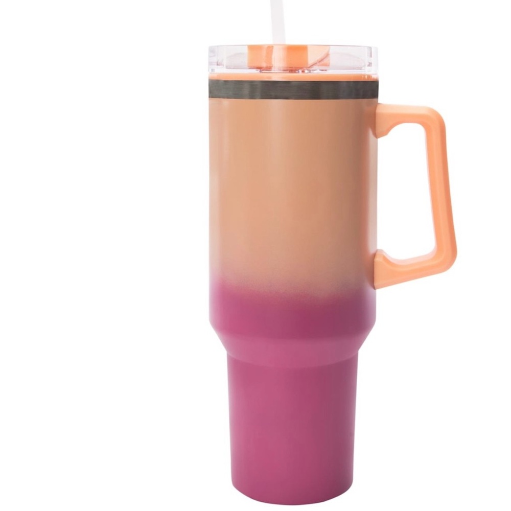 NEW 40 oz. Gradient Tumbler with Handle lid and straw Ombree orange & pink